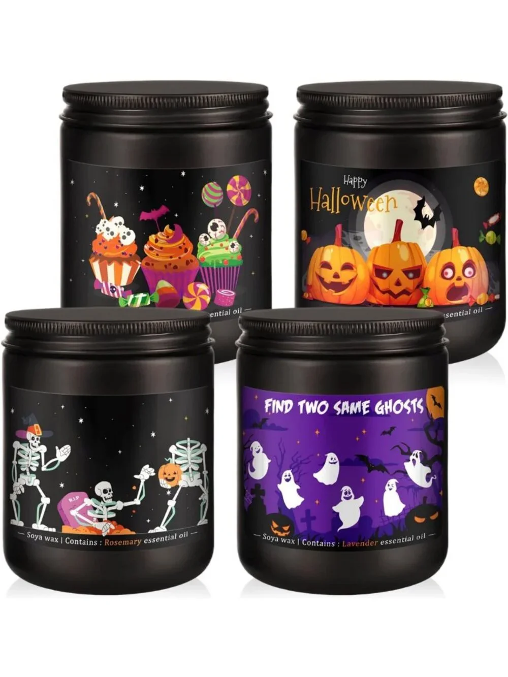4 Pack Halloween Scented Candles - Soy Wax Aromatherapy Gift Set for Home Decor
